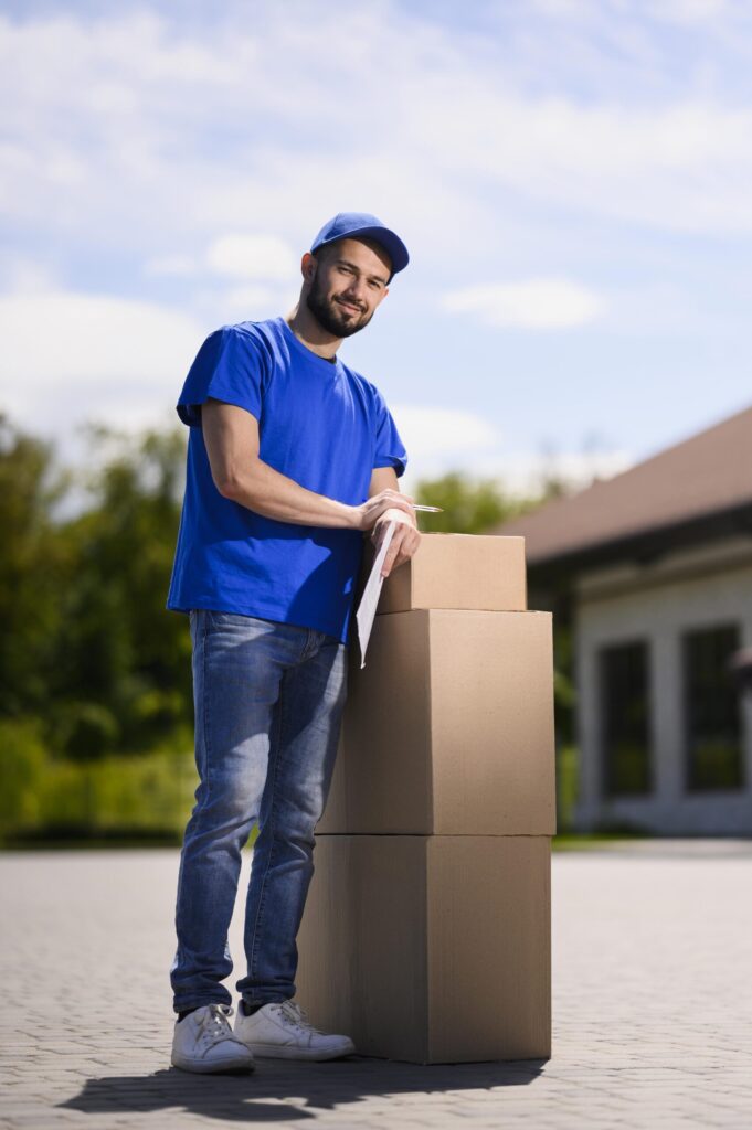 portrait delivery man waiting customer